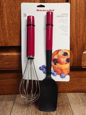 KitchenAid 2 Piece Set Utility Whisk and Silicone Spoon Spatula Red